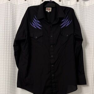 Ely Cattleman Black and Purple Casual Button Down Shirt Size L